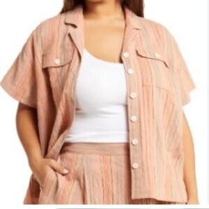Madewell cotton linen blend granola girl Shirt grunge Striped button down top XL